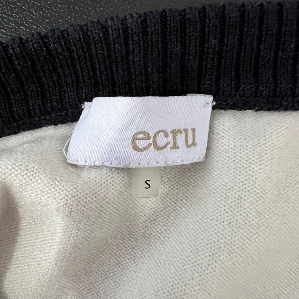 Ecru Colorblock Checkered Sleeve Sweater Size S - Picture 5 of 7